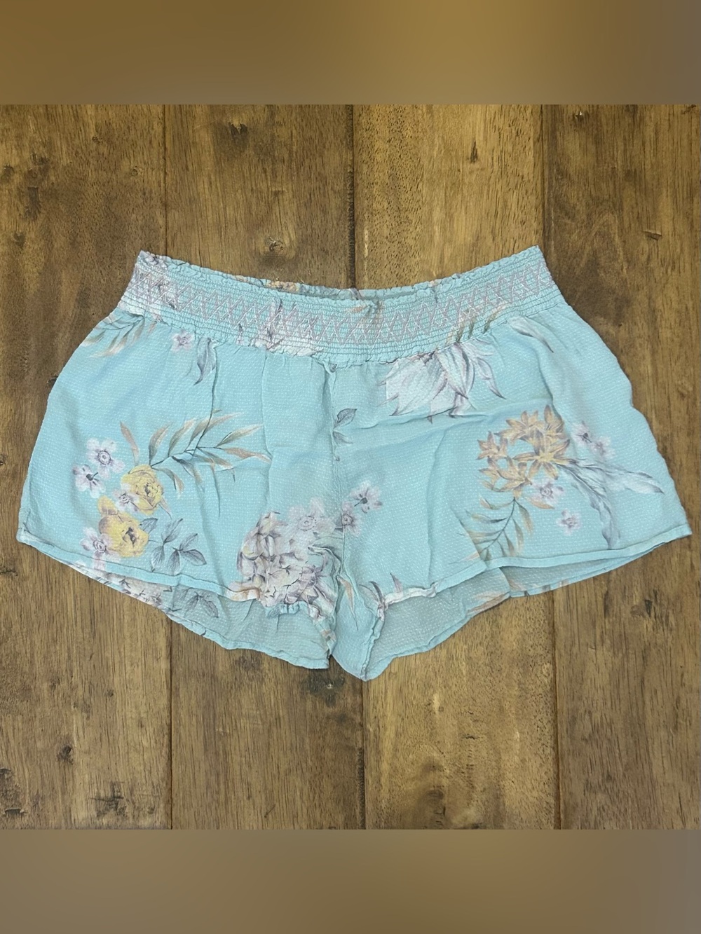 PJ Salvage Light Blue Floral Women's Shorts with Smocked Waistband